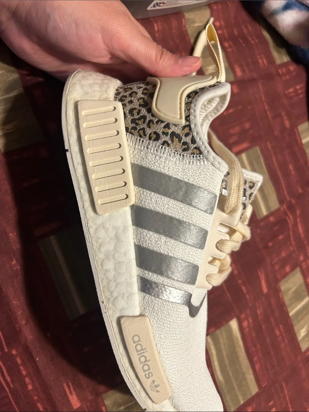adidas Cream/White NMD R1 Casual Sneakers with Silver Stripes